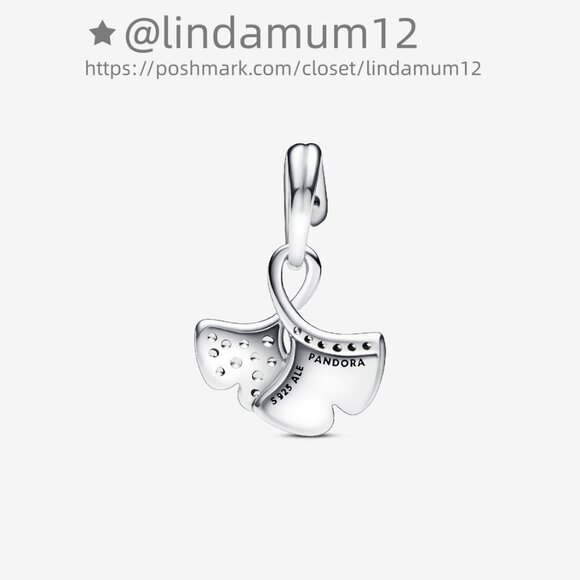 Pandora Double Gingko Leaves Sparkling Dangle Charm - Picture 2 of 5